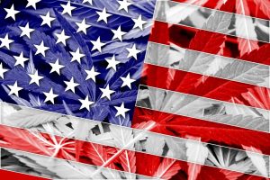 American Flag with marijuana leave on top