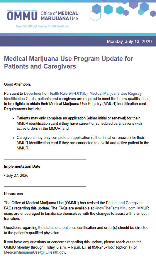 MMUR Changes Effective July 27, 2026