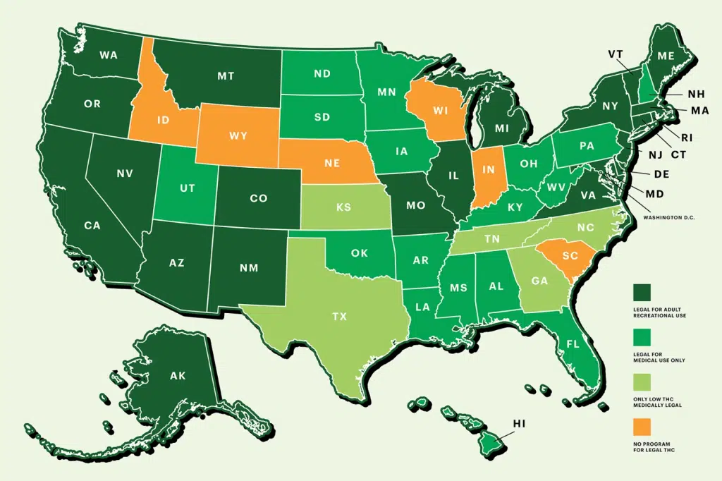USA State Map of Marijuana Legalization Status 2023-min