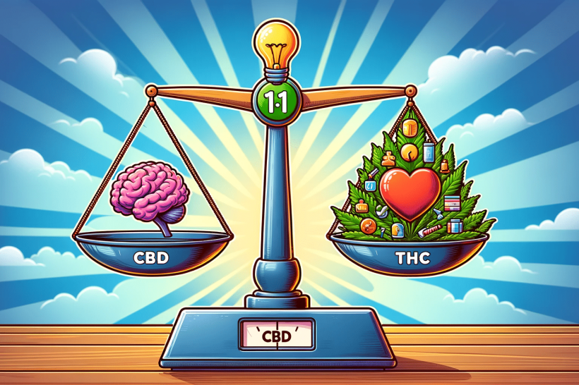 CBD and THC equally balanced on a scale