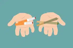 Hands offering marijuana and cigarettes