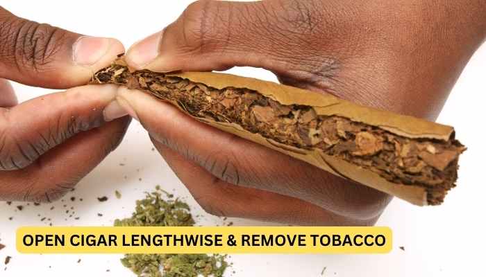 removing tobacco from cigar close up photo