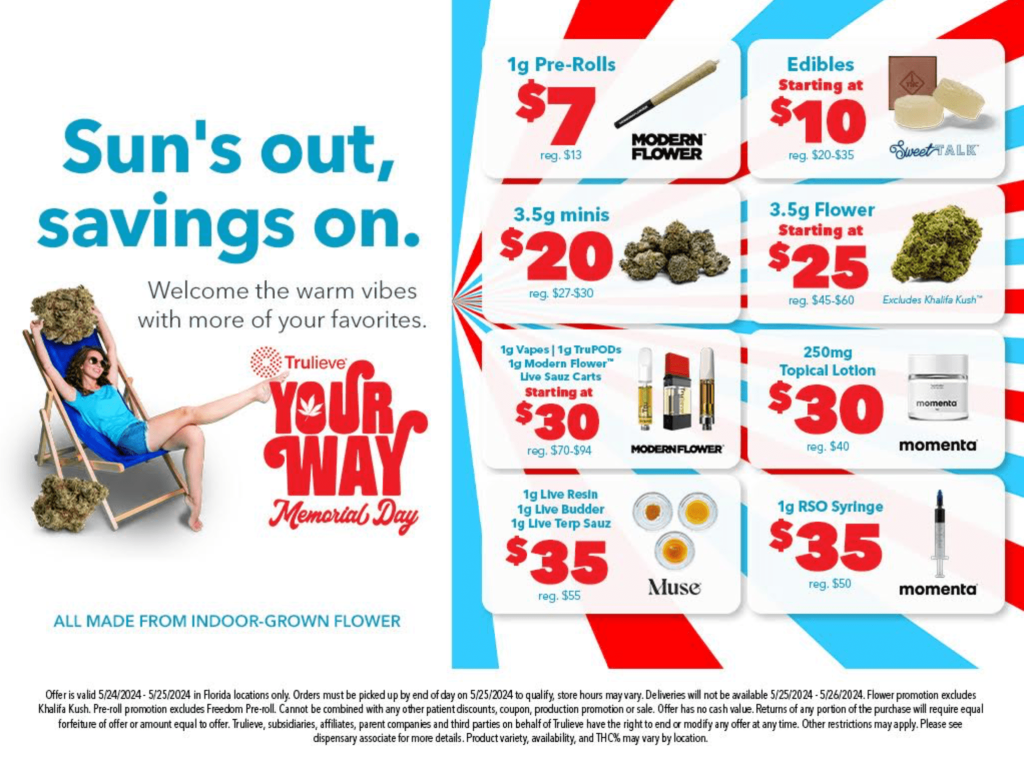 trulieve mmtc memorial day marijuana sales 2024